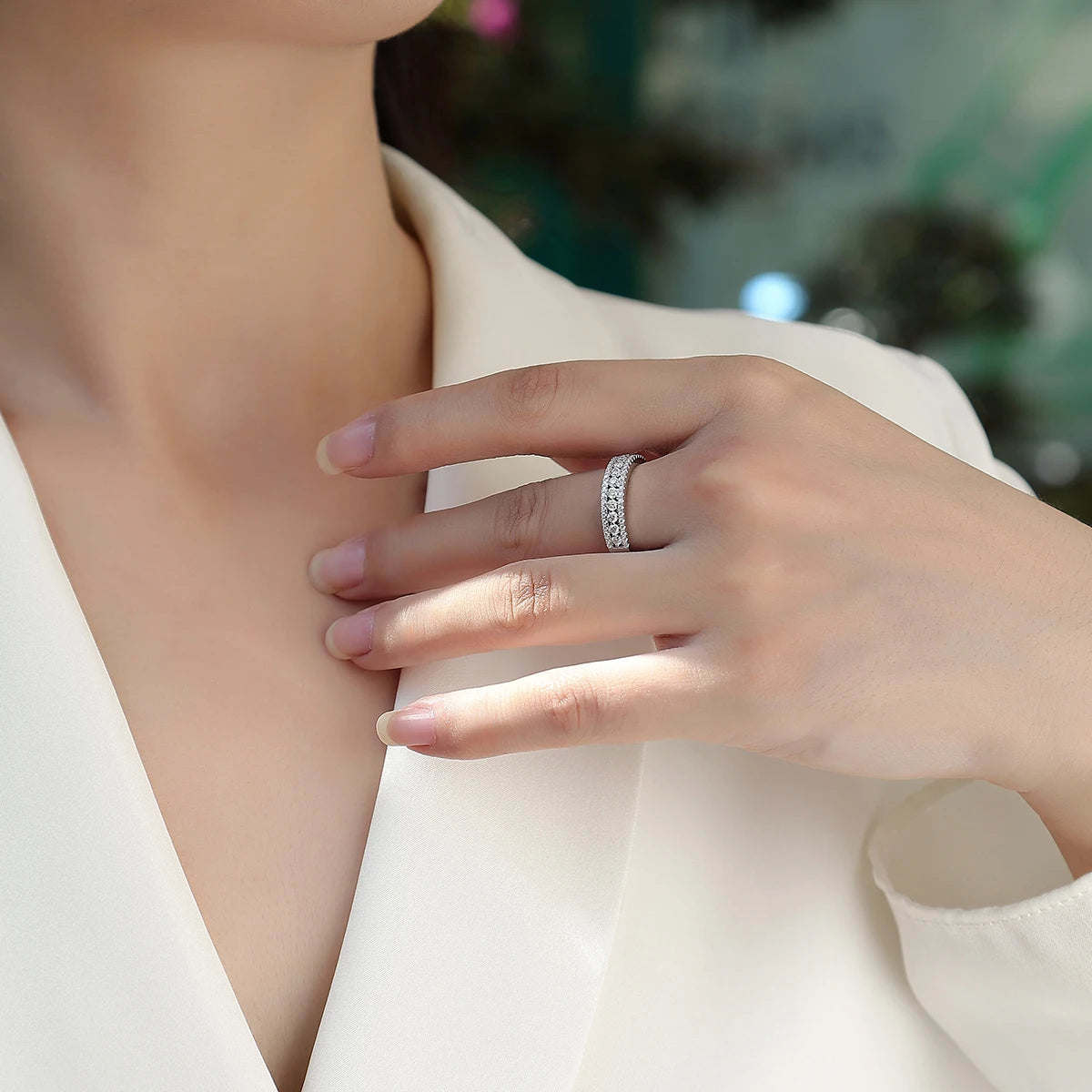 JIUZAN D color vvs all moissan ite rings for women s925 silver lab diamond half eternity wedding ring luxury party jewelry gifts