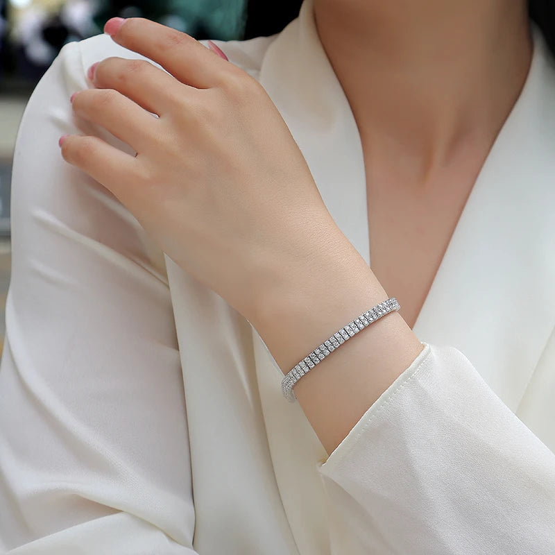2/3/4/5mm Elegant Double Row Moissanite Tennis Bracelet, 925 Sterling Silver Luxury Style, Exquisite Fashionable Wrist Bracelet