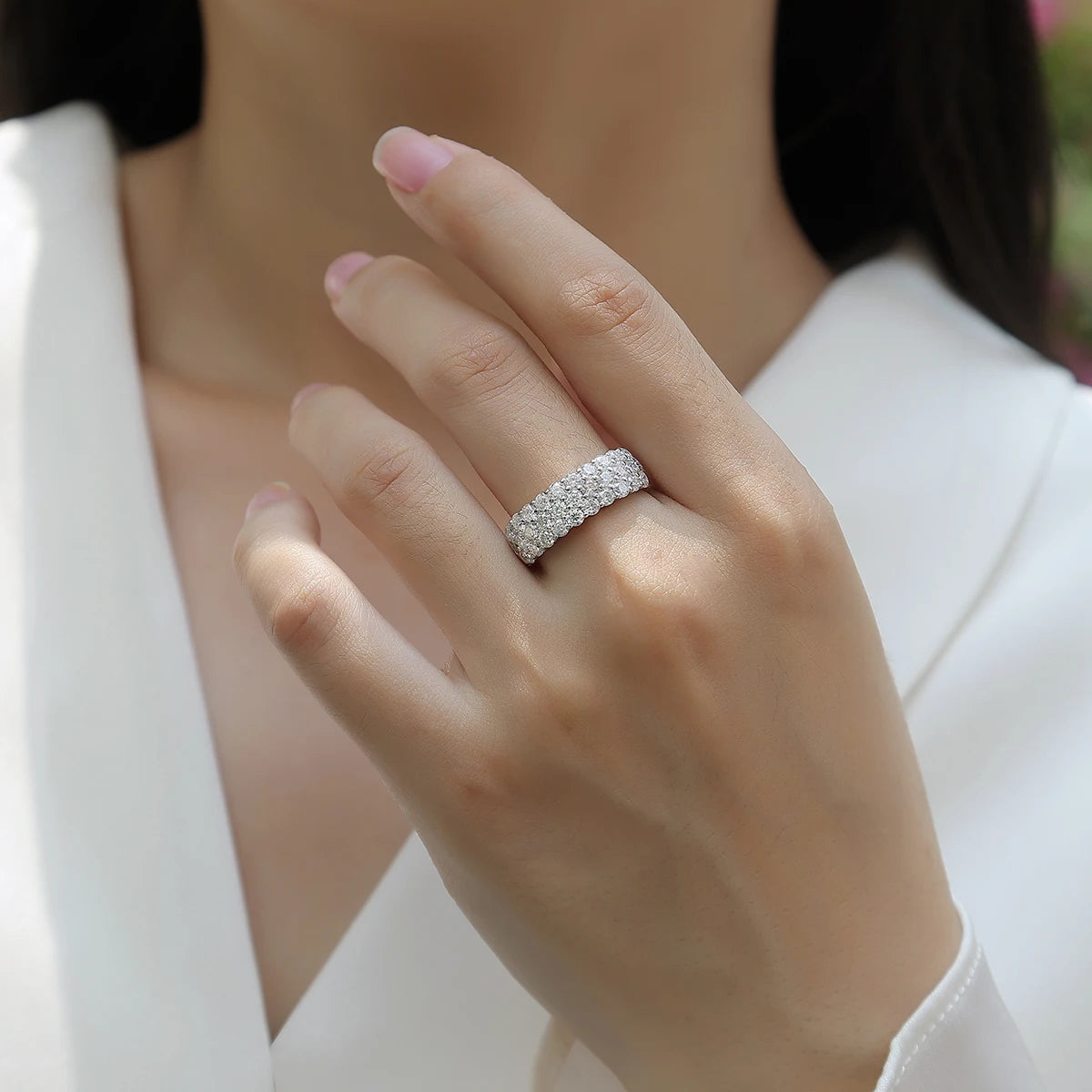 2.5mm 1.8 ct d color moissan ite rings for women s925 silver diamond half eternity wedding ring fine jewelry gifts wholesale