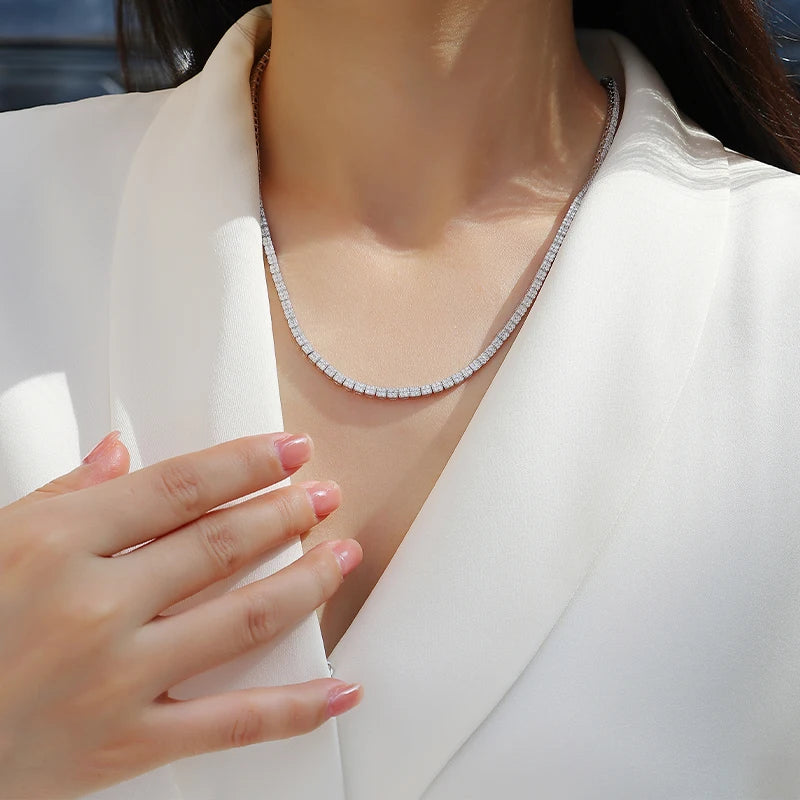 JIUZUAN 1 Piece Moissanite Tennis Ball Necklace, 925 Silver Plated Tennis Ball Chain, Hip Hop Jewelry, Graduation Season Gift