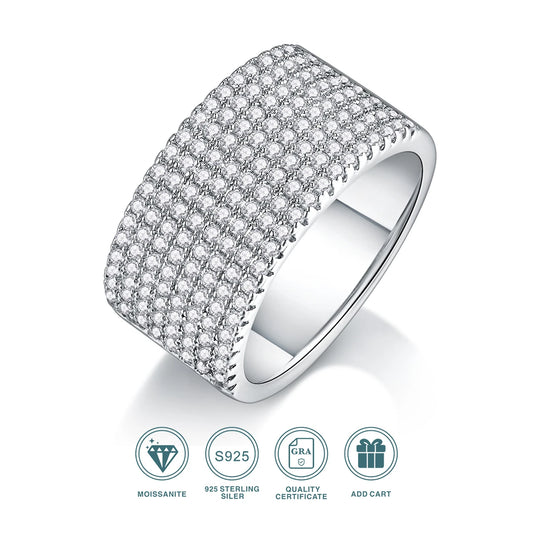 8 Rows Iced Moissanite Diamond Half Eternity Ring Wedding Band 925 Sterling Silver Fine Jewelry White Gold Engagement Rings Gift