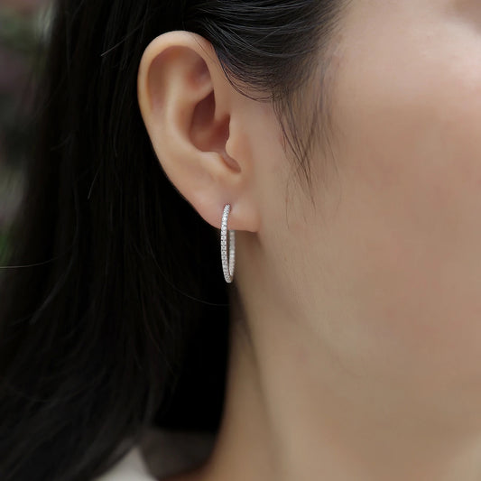 Certified 925 Silver with 18K Gold-Plated Moissanite Hoop Earrings, Sparkling Wedding Fine Jewelry Earrings for Women