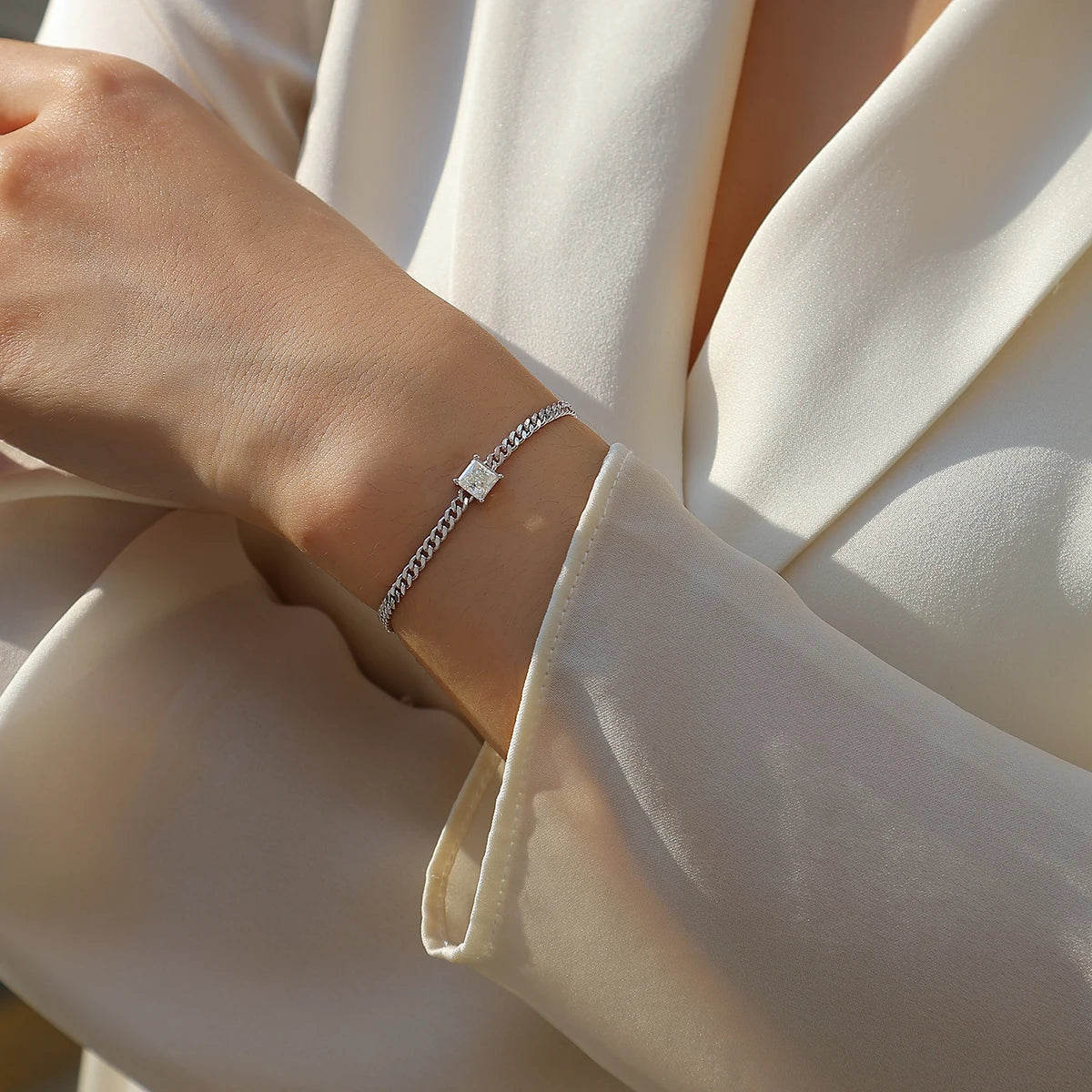 1pc Moissanite Bracelet, 925 Silver Cuban Chain Women's Bracelet, Hip Hop Cool Trend Jewelry, Valentine's Day Anniversary Gift