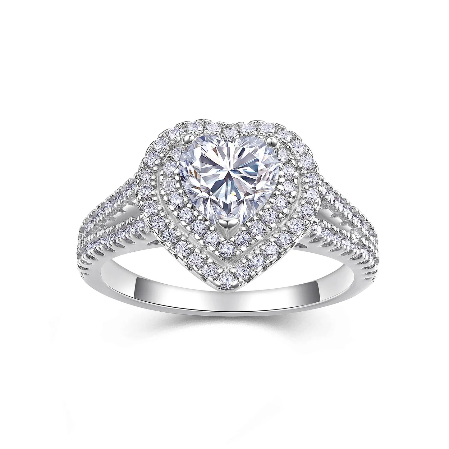 6.5mm Heart Moissanite Ring 925 Silver 18K Gold Plated Full Pave Jewelry Gift Comes with GRA Certificate