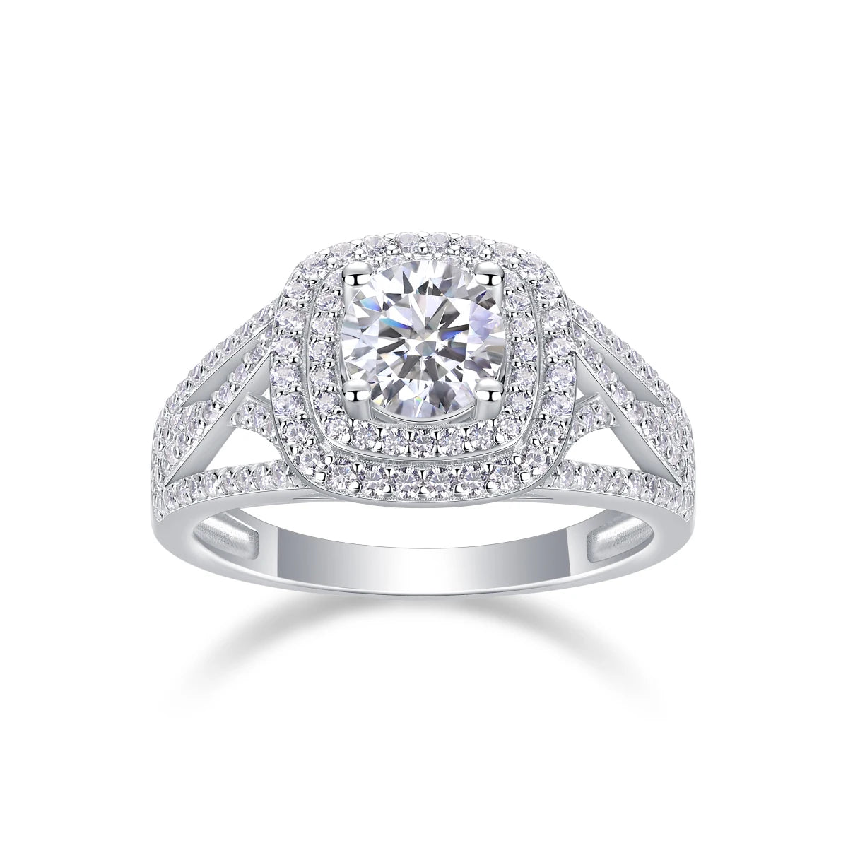 JIUZUAN 1Ct Moissanite Halo Wedding Ring, S925 Silver, 18K White Gold Plated, Intricate Design, Perfect Bridal Jewelry