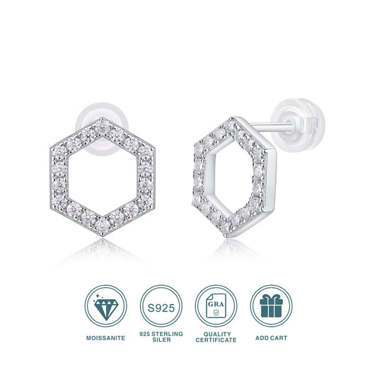 2pcs Moissanite Hexagonal Earrings S925 Sterling Silver Plated 18k Gold Sparkling Valentine's Day Wedding Anniversary Gift