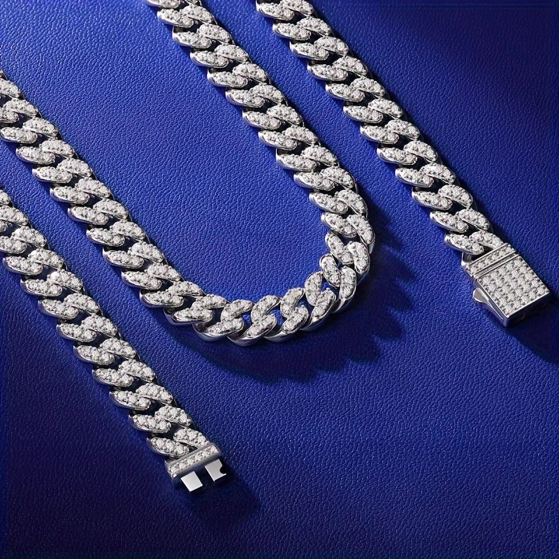 D color full moissanite Cuban chain women's necklace men's S925 silver necklace hip hop fashion luxury boutique jewelry
