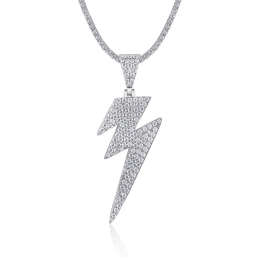 Iced Out Moissanite Pendant Lightning Design Necklace S925 Silver with 18K Gold Plating Icy Hip Hop Style for Rappers Necklace