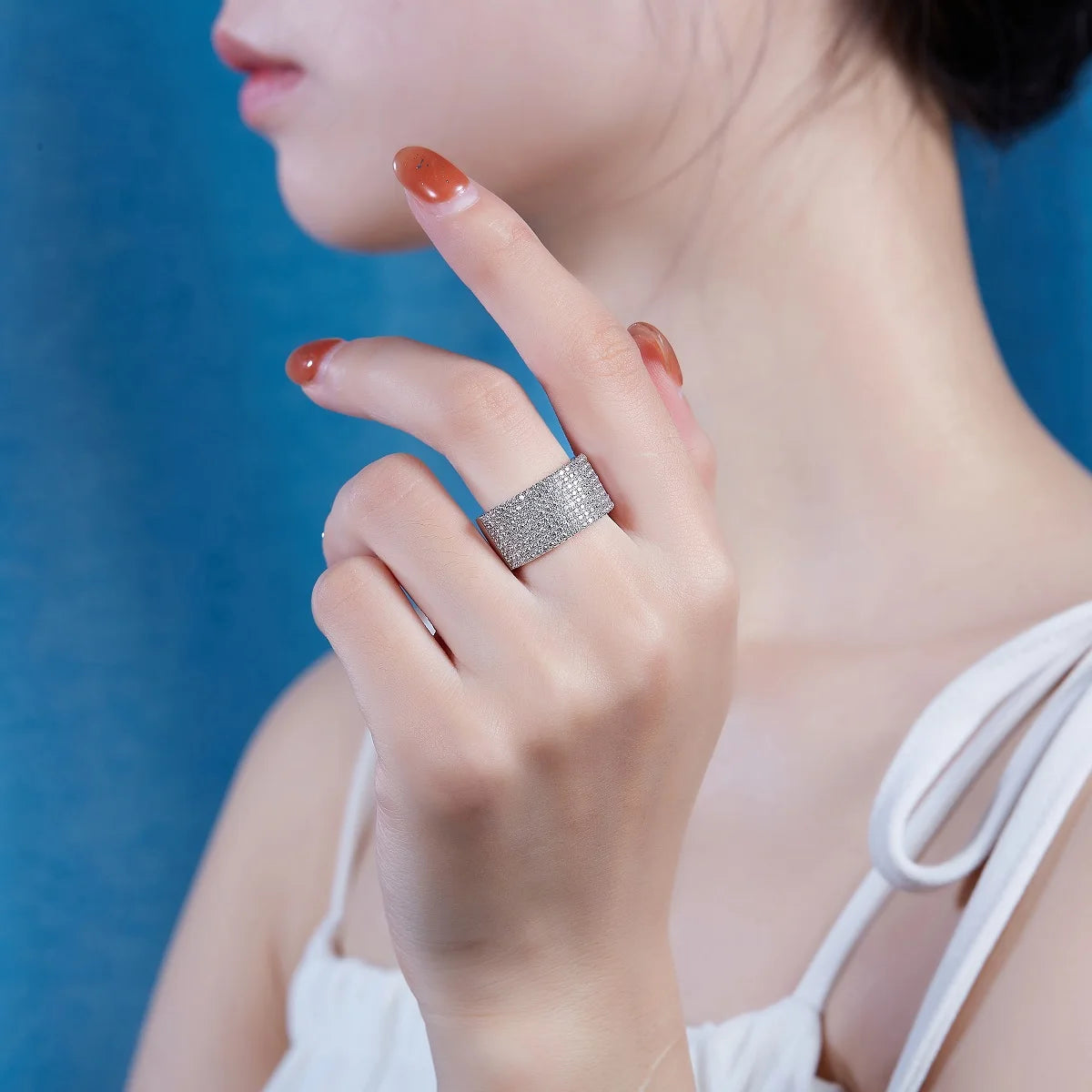 8 Rows Iced Moissanite Diamond Half Eternity Ring Wedding Band 925 Sterling Silver Fine Jewelry White Gold Engagement Rings Gift