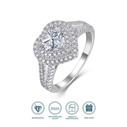 6.5mm Heart Moissanite Ring 925 Silver 18K Gold Plated Full Pave Jewelry Gift Comes with GRA Certificate