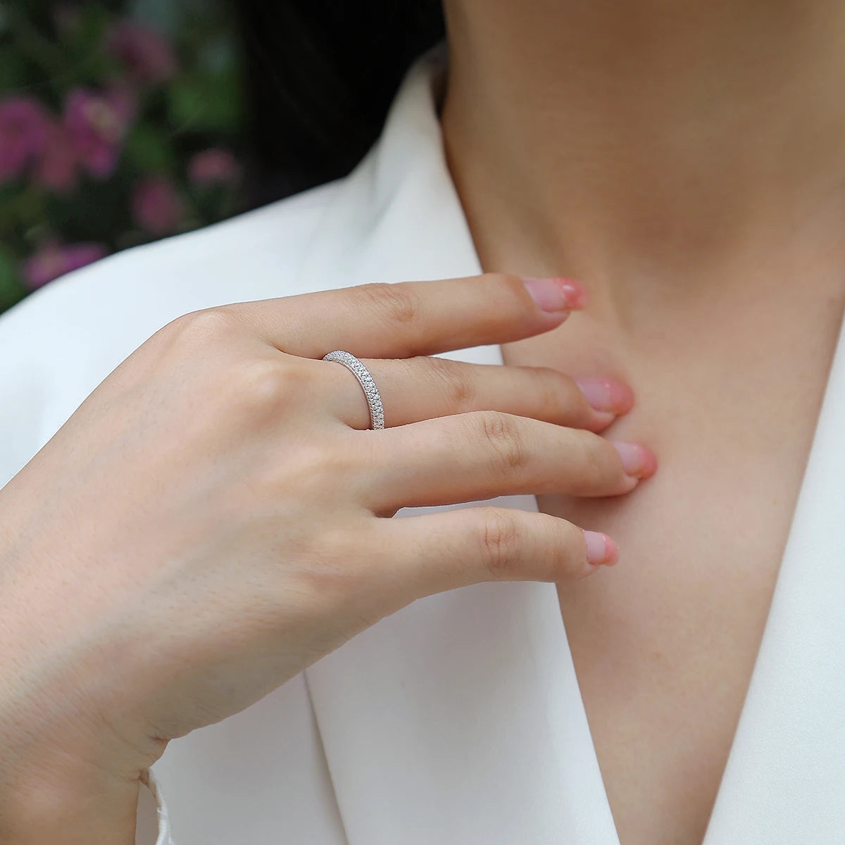 925 Sterling Silver D Color Moissanite Etenity Ring Wedding Band White Gold Plated Fine Jewelry Pass Tester Anniversary Gift