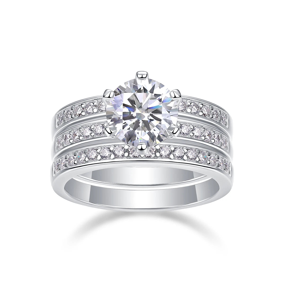 925 Sterling Silver Moissanite Rings 3 Piece Stackable Wedding Engagement Couple Ring Set with Certificate Gift for Friends