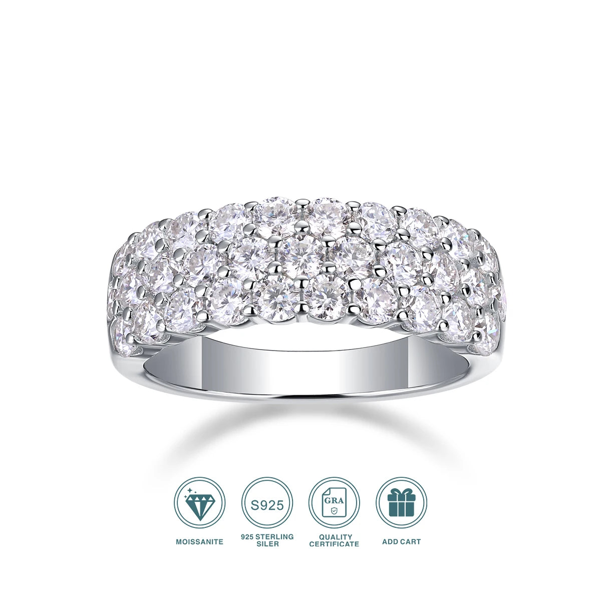 2.5mm 1.8 ct d color moissan ite rings for women s925 silver diamond half eternity wedding ring fine jewelry gifts wholesale