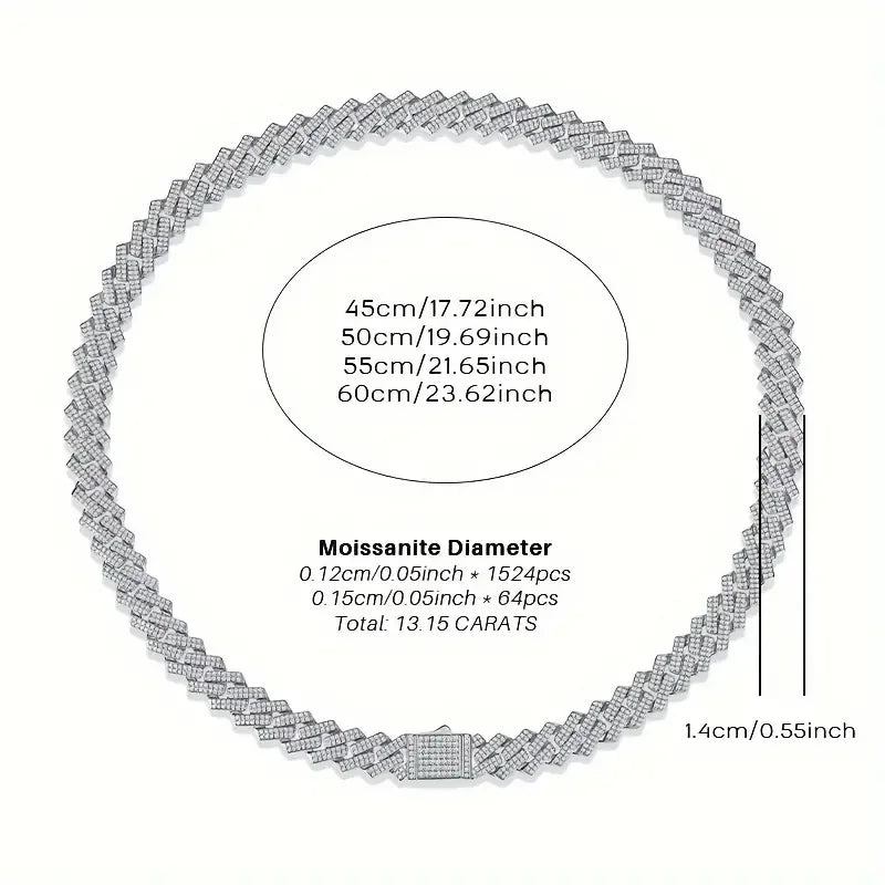 1pc Moissanite Necklace 925 Sterling Silver 18K Golden Plated Cuban Chain, Hip Hop Cuban Necklace Cuban Clavicle Chain For Men