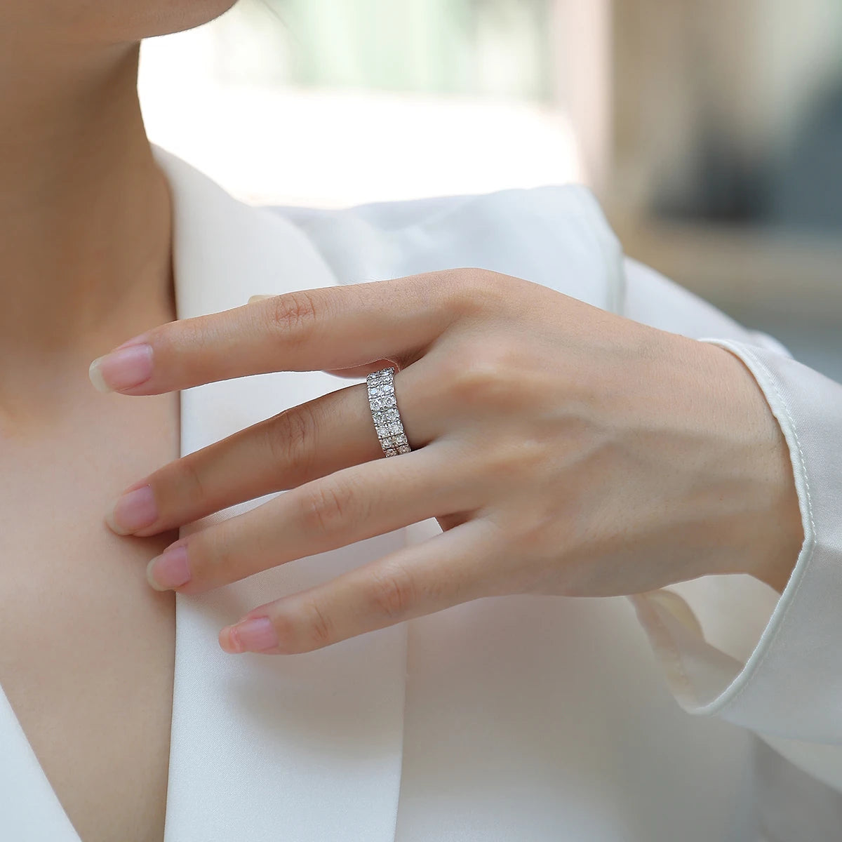 Certified 1.4CT 3mm Moissanite Diamond Ring for Women S925 Sterling Silver Enternity Engagement Rings Wedding Band