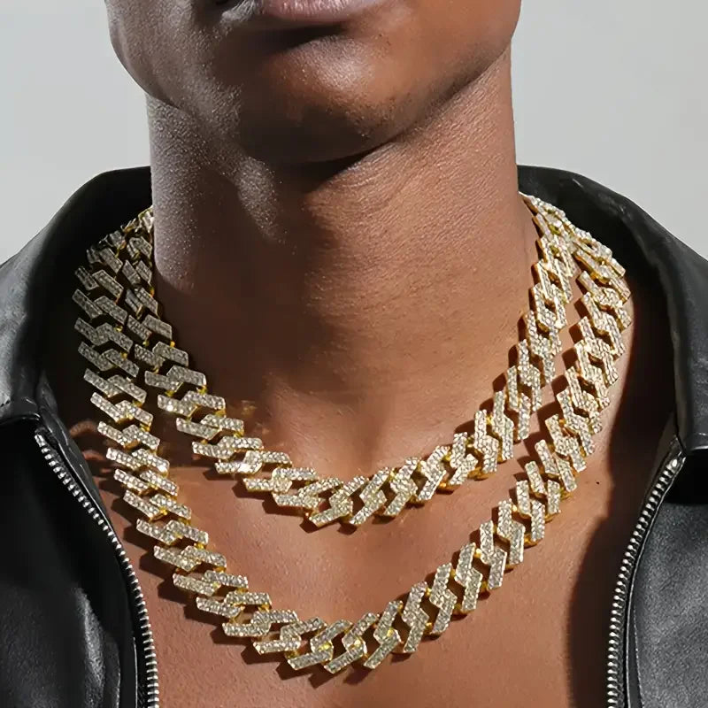 1pc Moissanite Necklace 925 Sterling Silver 18K Golden Plated Cuban Chain, Hip Hop Cuban Necklace Cuban Clavicle Chain For Men