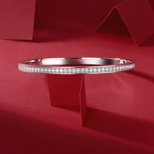 2mm 1.18CT D Color Moissanite Women's Bracelet GRA Certified S925 Silver 18K Gold Plated Diamond Bangle Jewelry