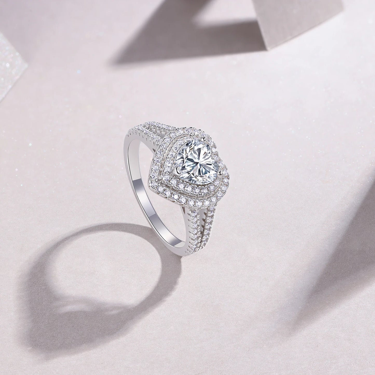 6.5mm Heart Moissanite Ring 925 Silver 18K Gold Plated Full Pave Jewelry Gift Comes with GRA Certificate