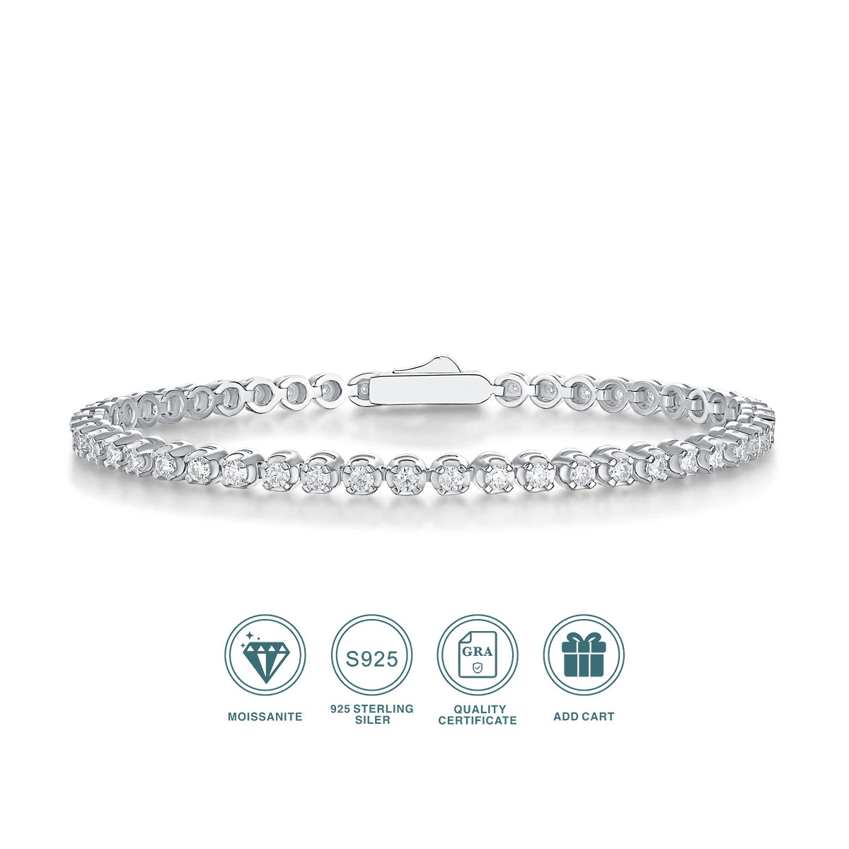 925 Sterling Silver Tennis Bracelet, Hip Hop Couple Bracelet, Fashion Valentine's Day Birthday Gift with Certificate