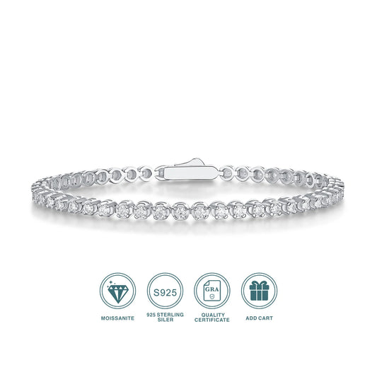 925 Sterling Silver Tennis Bracelet, Hip Hop Couple Bracelet, Fashion Valentine's Day Birthday Gift with Certificate