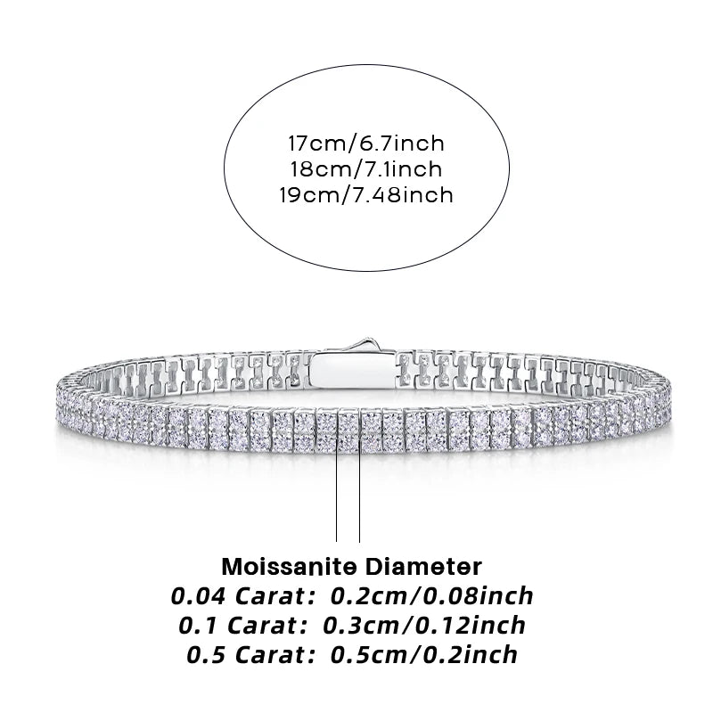 2/3/4/5mm Elegant Double Row Moissanite Tennis Bracelet, 925 Sterling Silver Luxury Style, Exquisite Fashionable Wrist Bracelet