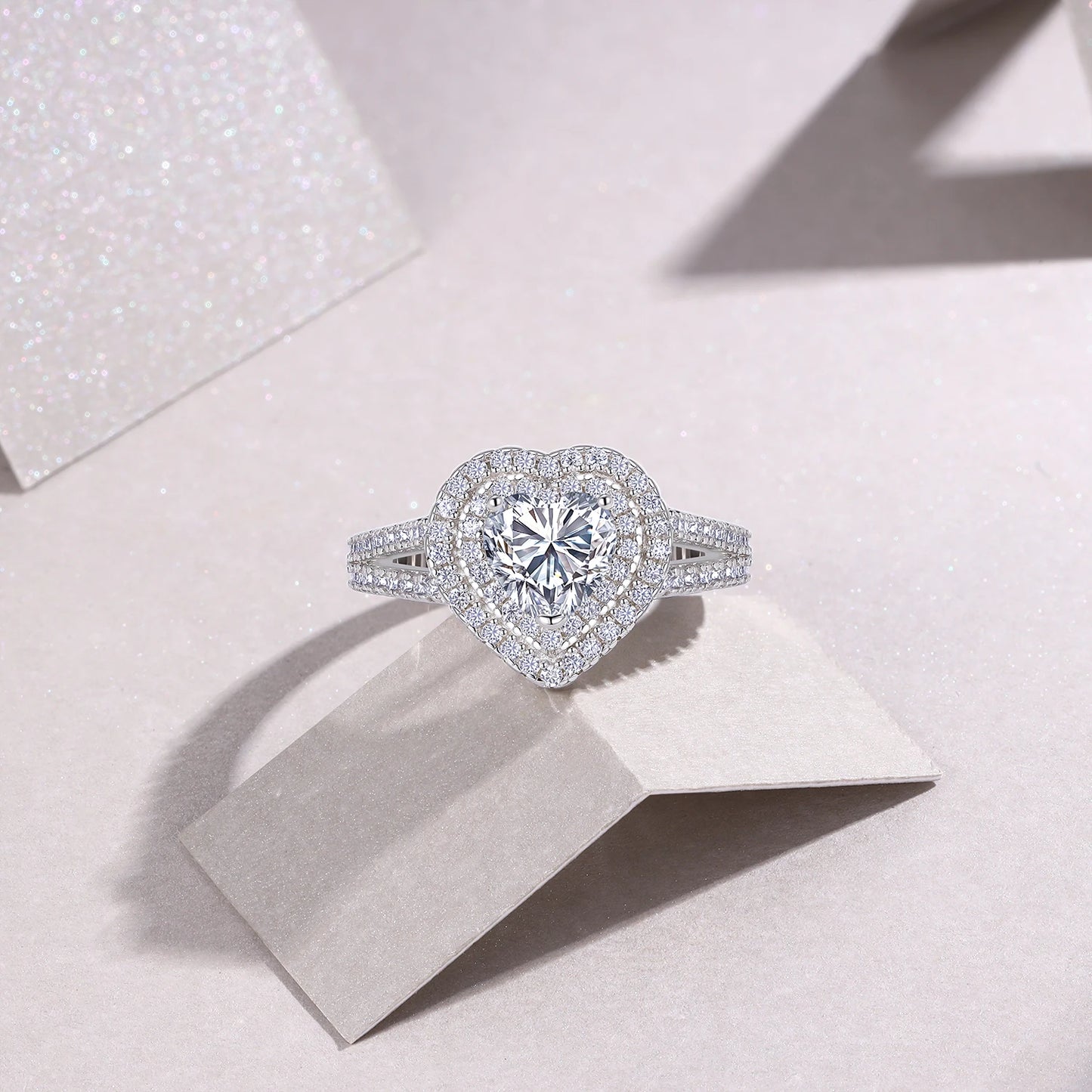 6.5mm Heart Moissanite Ring 925 Silver 18K Gold Plated Full Pave Jewelry Gift Comes with GRA Certificate