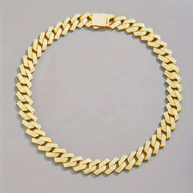 1pc Moissanite Necklace 925 Sterling Silver 18K Golden Plated Cuban Chain, Hip Hop Cuban Necklace Cuban Clavicle Chain For Men