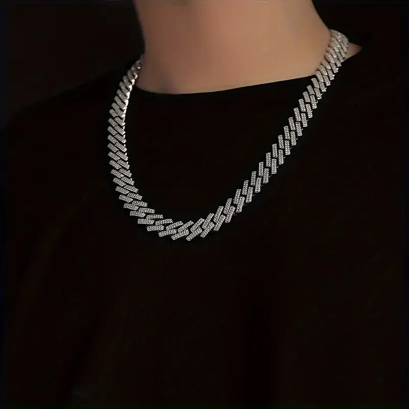 1pc Moissanite Necklace 925 Sterling Silver 18K Golden Plated Cuban Chain, Hip Hop Cuban Necklace Cuban Clavicle Chain For Men