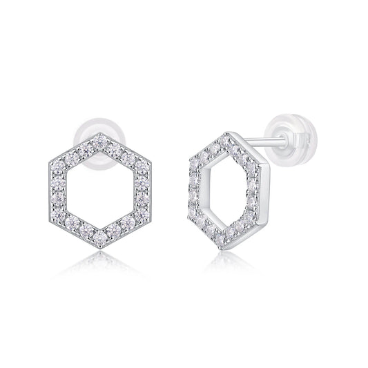 2pcs Moissanite Hexagonal Earrings S925 Sterling Silver Plated 18k Gold Sparkling Valentine's Day Wedding Anniversary Gift