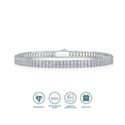 2/3/4/5mm Elegant Double Row Moissanite Tennis Bracelet, 925 Sterling Silver Luxury Style, Exquisite Fashionable Wrist Bracelet