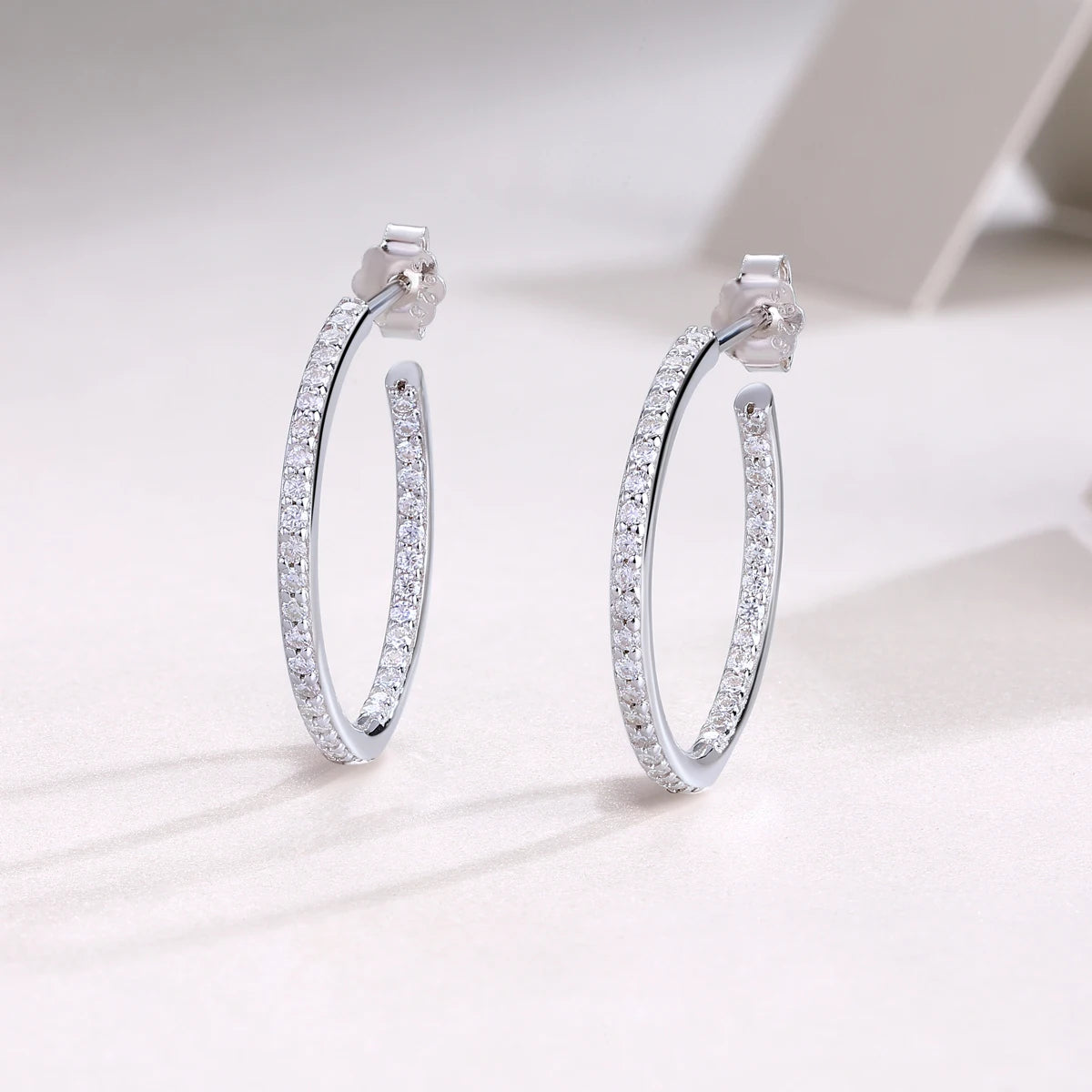 Certified 925 Silver with 18K Gold-Plated Moissanite Hoop Earrings, Sparkling Wedding Fine Jewelry Earrings for Women