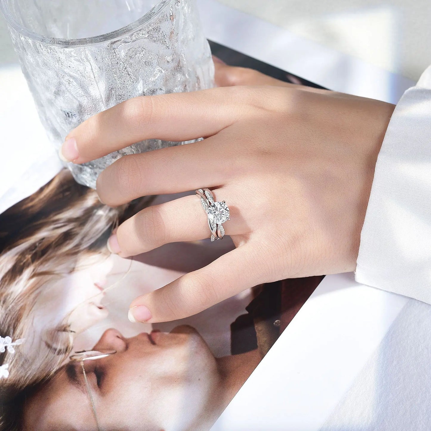 2pcs combinations Moissanite Rings For Women S925 Silver Diamond Wedding Eternity Band Finger Rings Fine Jewelry Christmas Gift