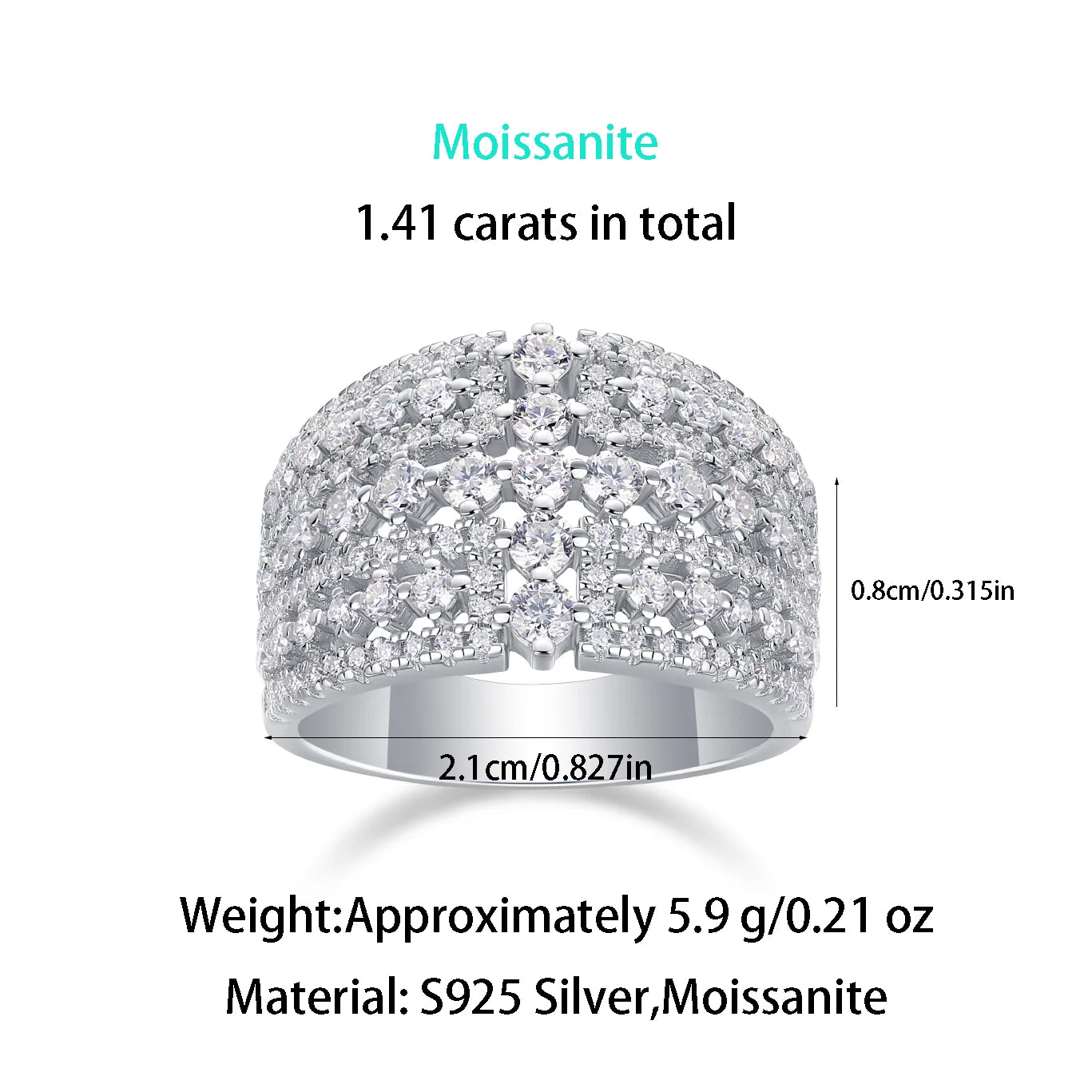1pc S925 silver wide face moissanite eternity ring Platinum-plated fine jewellery Diamond test certificate Wedding band gift