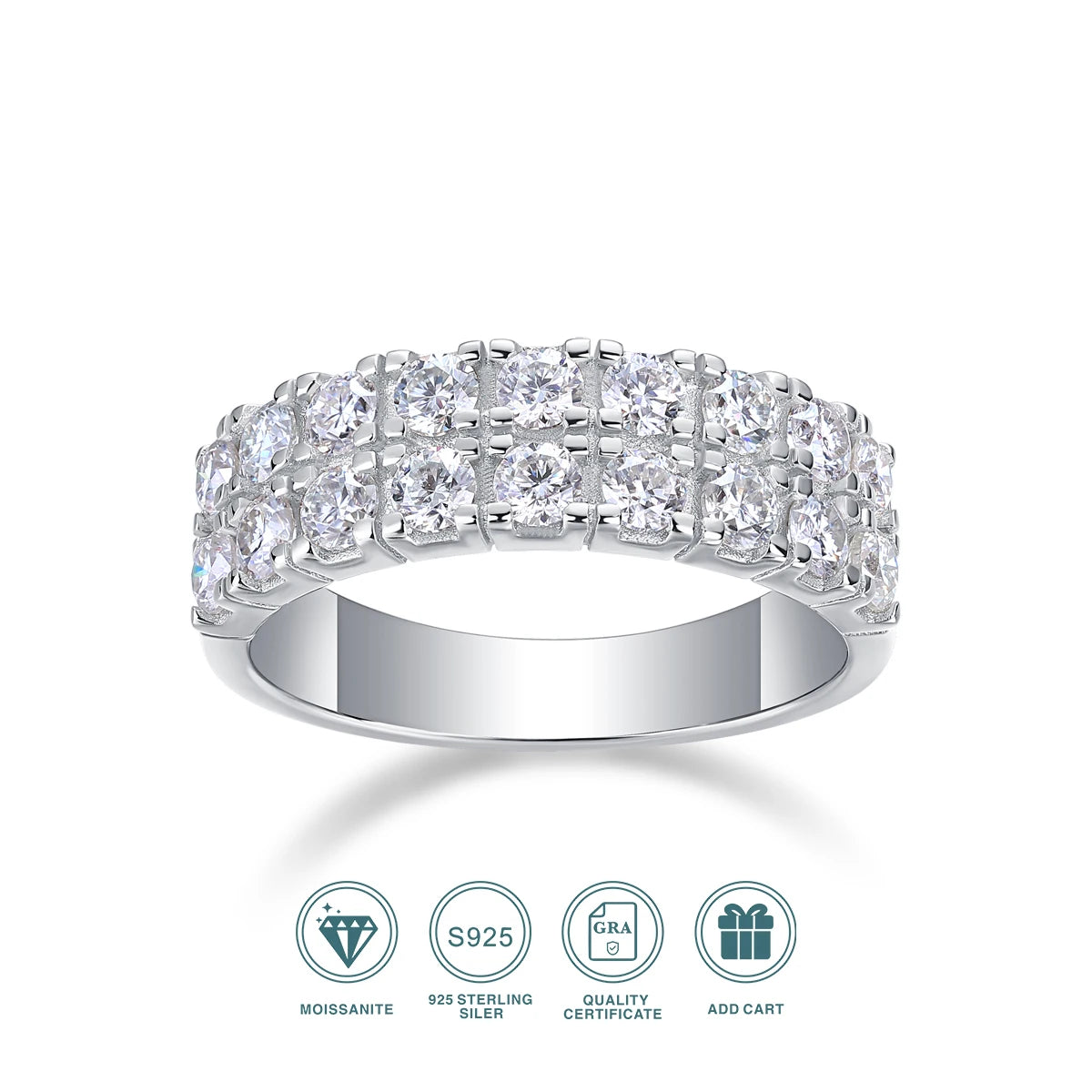 Certified 1.4CT 3mm Moissanite Diamond Ring for Women S925 Sterling Silver Enternity Engagement Rings Wedding Band