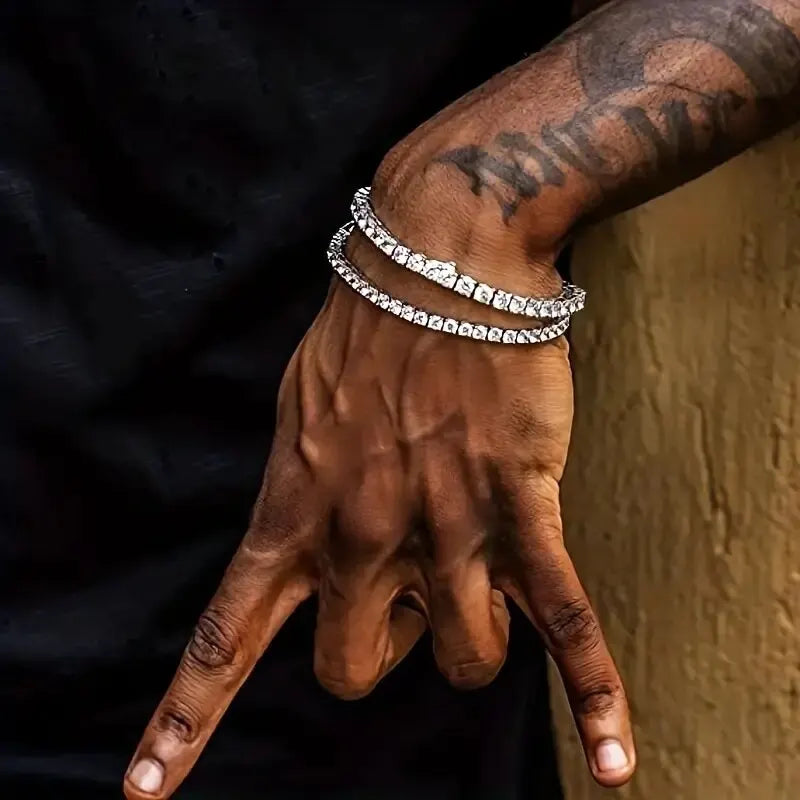 1pc Sterling Silver Golden-plated Moissanite Tennis Bracelet For Men Women Couple Hot Sale Luxury Fashion Valentine's Day Mother