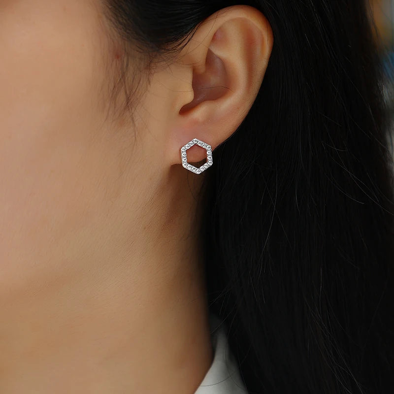 2pcs Moissanite Hexagonal Earrings S925 Sterling Silver Plated 18k Gold Sparkling Valentine's Day Wedding Anniversary Gift