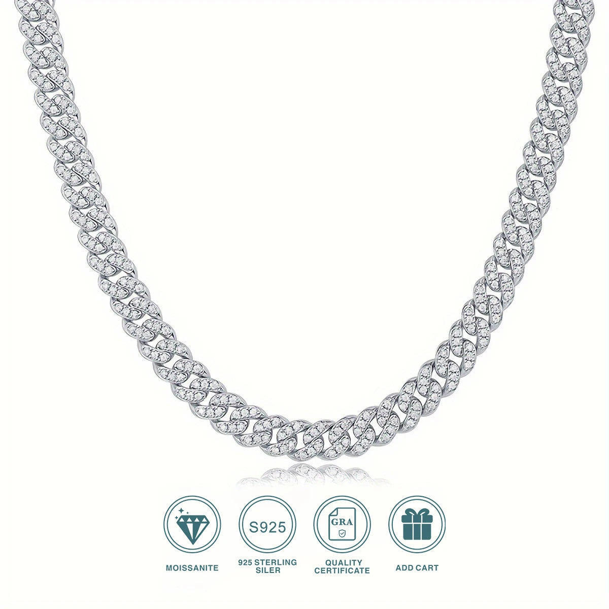 D color full moissanite Cuban chain women's necklace men's S925 silver necklace hip hop fashion luxury boutique jewelry