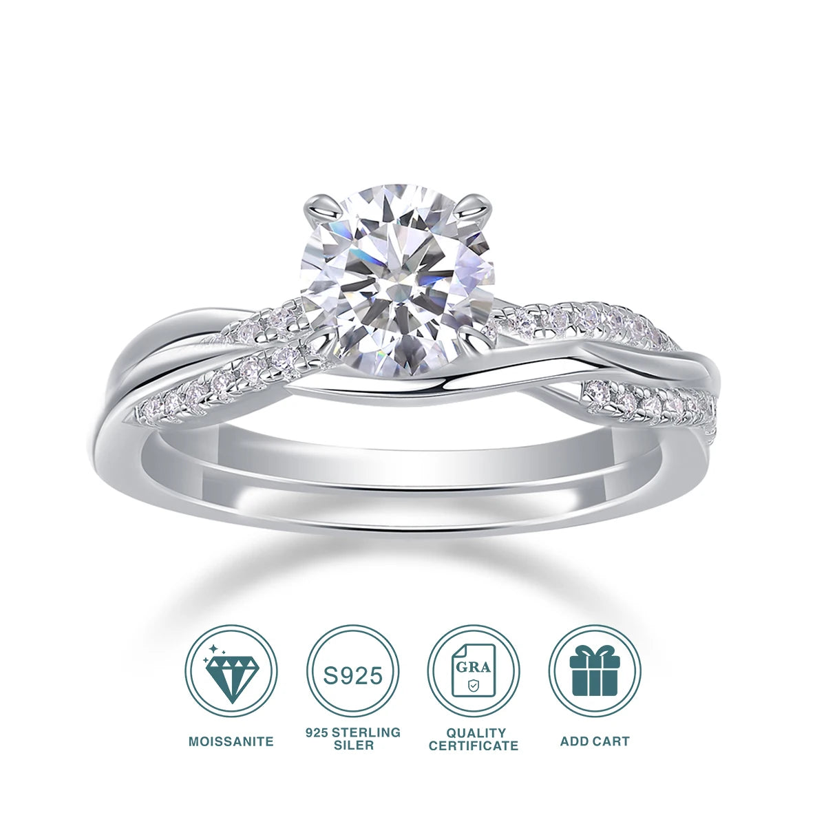 2pcs combinations Moissanite Rings For Women S925 Silver Diamond Wedding Eternity Band Finger Rings Fine Jewelry Christmas Gift