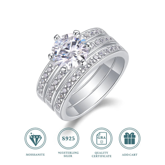 925 Sterling Silver Moissanite Rings 3 Piece Stackable Wedding Engagement Couple Ring Set with Certificate Gift for Friends