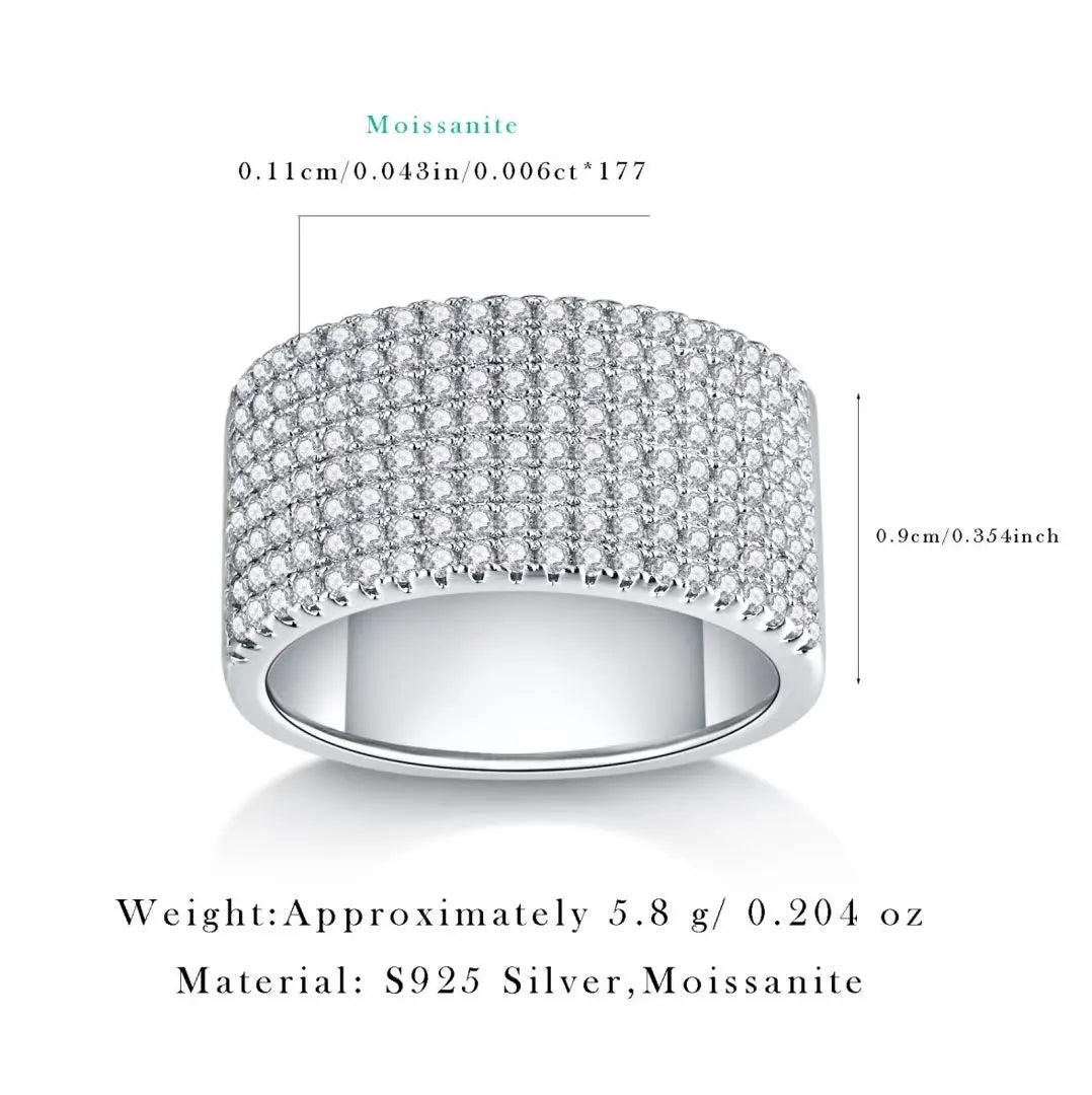 8 Rows Iced Moissanite Diamond Half Eternity Ring Wedding Band 925 Sterling Silver Fine Jewelry White Gold Engagement Rings Gift