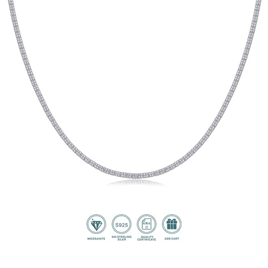 JIUZUAN 1 Piece Moissanite Tennis Ball Necklace, 925 Silver Plated Tennis Ball Chain, Hip Hop Jewelry, Graduation Season Gift