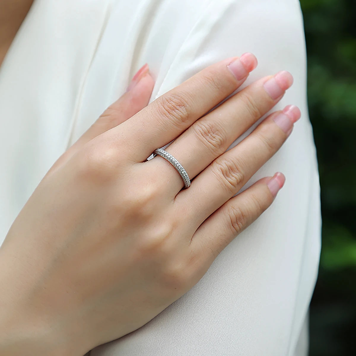 925 Sterling Silver D Color Moissanite Etenity Ring Wedding Band White Gold Plated Fine Jewelry Pass Tester Anniversary Gift