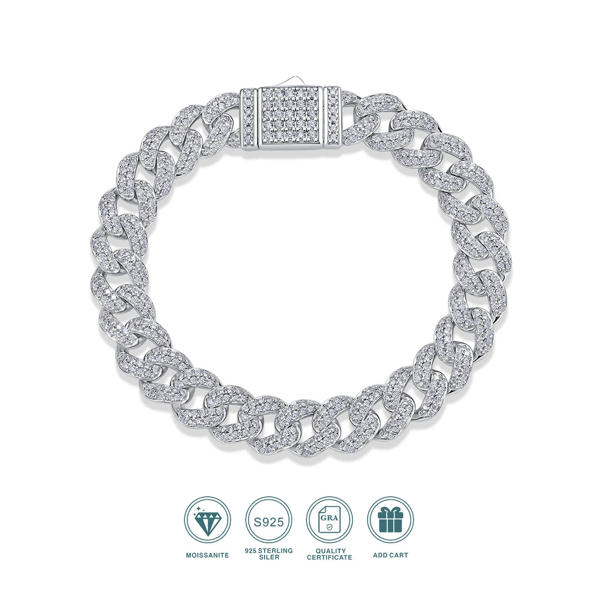 D color moissanite tennis bracelet men women unisex S925 silver necklace hip hop fashion luxury boutique jewelry