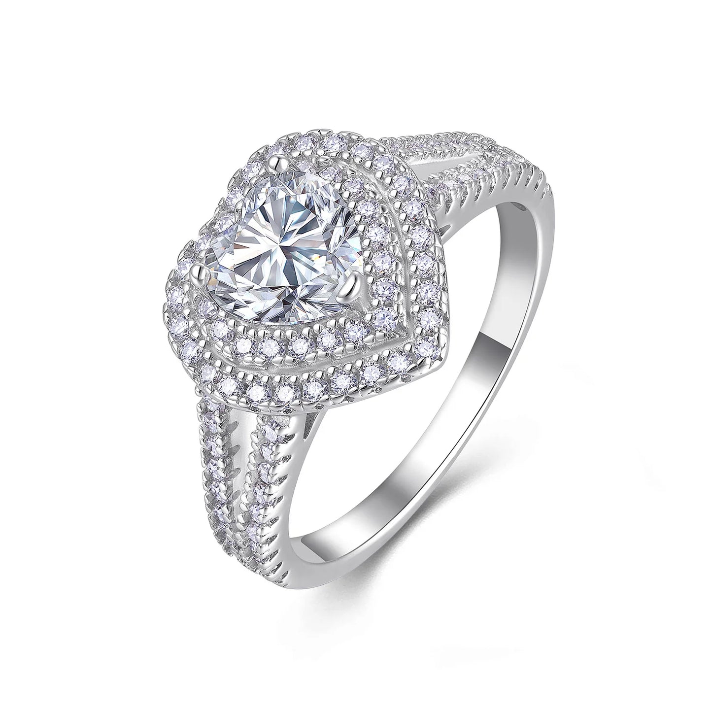 6.5mm Heart Moissanite Ring 925 Silver 18K Gold Plated Full Pave Jewelry Gift Comes with GRA Certificate