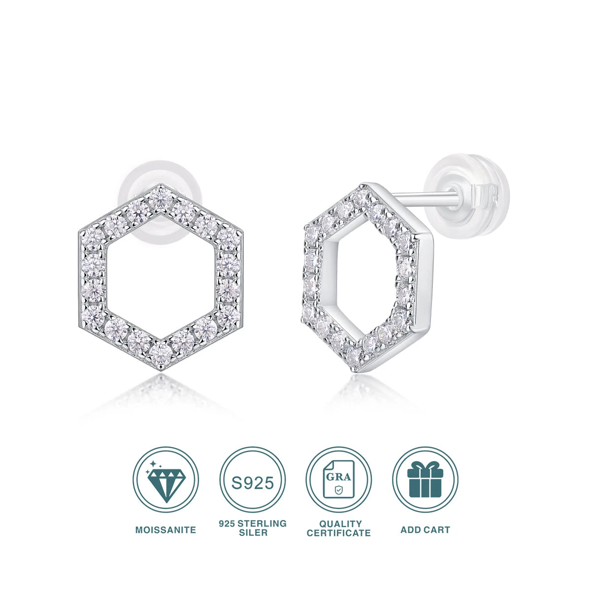 2pcs Moissanite Hexagonal Earrings S925 Sterling Silver Plated 18k Gold Sparkling Valentine's Day Wedding Anniversary Gift
